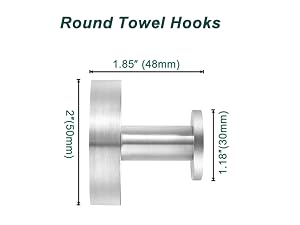Brushed nickel round towel hooks wall mounted