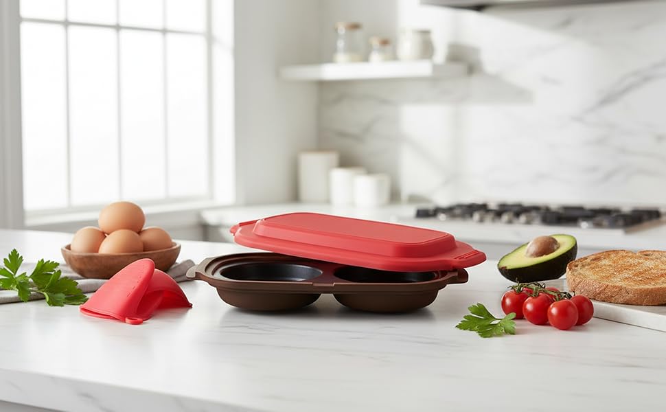 Microwave Egg Cooker with 2pcs Silicone Oven Mitts Heat Resistant