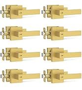 Plustool 8 Pack Brushed Gold Door Handles, Interior Door Knob Heavy Duty, Flat Square Privacy Doo...