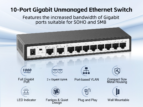 10-Port Gigabit Unmanaged Etherent Switch