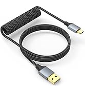 DIOOEER Coiled Keyboard Cable 5FT - USB C to USB A Nylon Braided Cord for Gaming Mechanical Keybo...