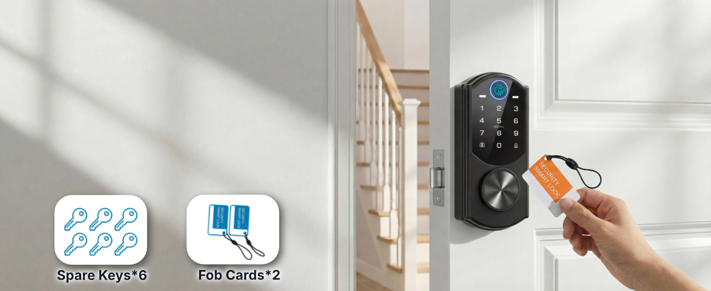 Keyless Entry System with Fob Cards and Backup Keys for Home