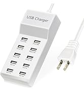 Wyssay USB Charger,5V 10A(50W) USB Charging Station with 10-Port Family-Sized Smart USB Ports for...