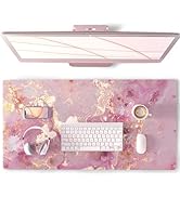 QIYI Large Mouse Pad, Cute Pink Desk Mat for Desktop, Women Girls PU Leather Waterproof Gaming, R...