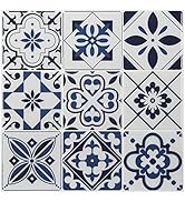 LONGKING Peel and Stick Backsplash Tile Stickers, Admiral Blue Geometric-Shaped Pattern Tile for ...