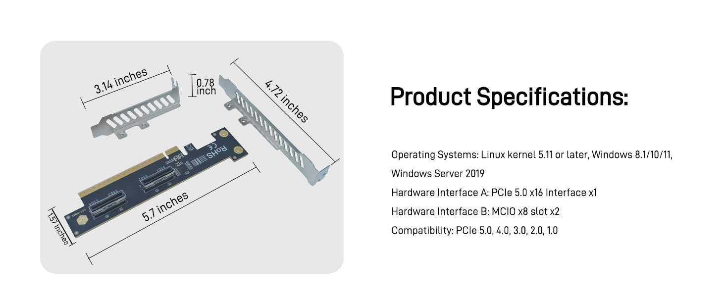 LetLinkSo Gen5 PCIe 5.0 x16 to 2 MCIO x8 8i U.2 Connector NVMe SSD Adapter Card