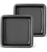 HONGBAKE 8x8 Cake Baking Pan Set, Nonstick Square Brownie Pans with Wider Grips, 2 Pieces, Heavy ...