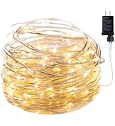 Minetom Fairy Lights Plug in, 33Ft 100 LEDs Waterproof Silver Wire Firefly Lights, Adaptor Includ...