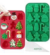 BUSOHA Christmas Silicone Chocolate Molds - 2 Pack Christmas Candy Molds with 40 PCS Piping Bags,...