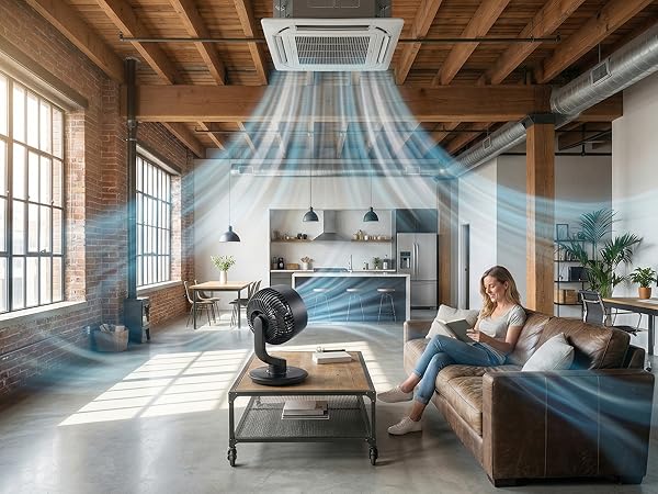 When used with an air conditioning, it can quickly cool the entire room, reduce electricity costs