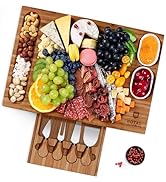 ROYAL CRAFT WOOD Bamboo Charcuterie Boards - Cheese Board Set with 2 Sauce Bowls, 4 Knives - Uniq...