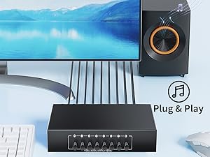 8 Way AV Switch 8 Input 1 Output RCA on off Selector Switch for Composite Audio and Video 8x1