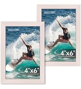 FIXSMITH 4x6 Picture Frame Set of 2, Pink Photo Frame 4x6 with HD Plexiglass, Brown Picture Frame...