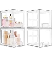 SMARTAKE 4 Pack Stackable Makeup Organizer Drawers, Acrylic Bathroom Organizers, 6.6'' Tall Clear...