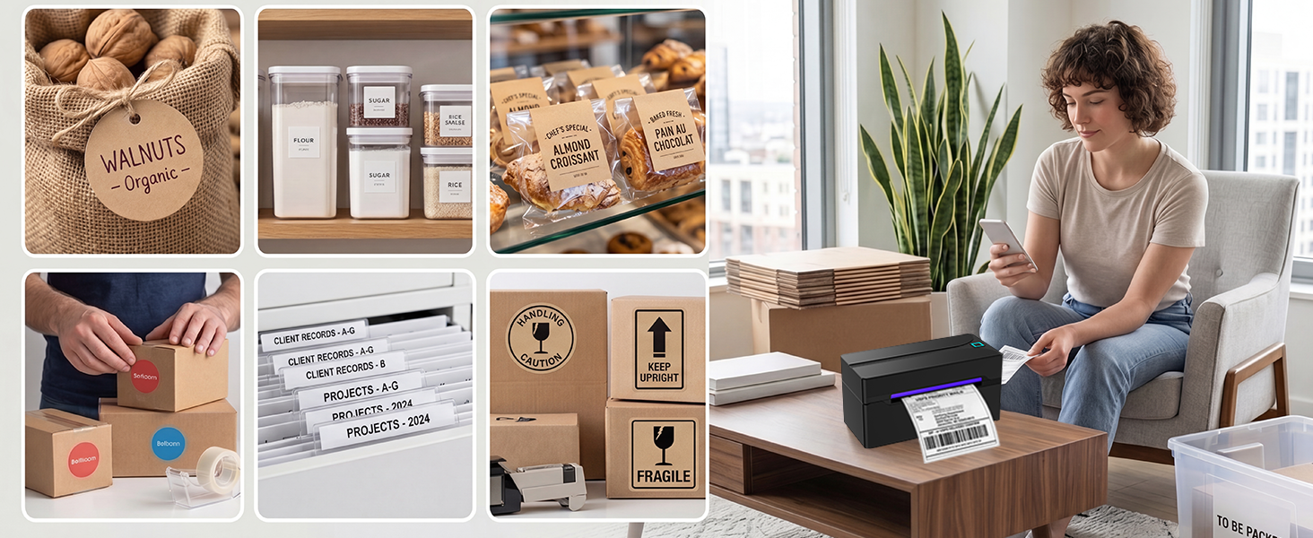 Label printer for small business bakey labels, shipping labels