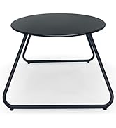 Meluvici Patio Outdoor Coffee Table, Metal Steel Round Outdoor Side Table, Weather Resistant Pati...