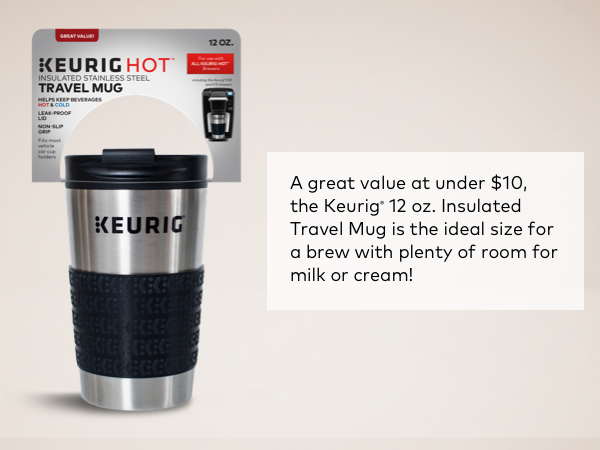 Keurig travel mug, mini travel mug, 12oz travel mug, keurig mug, keurig cup, k-cup pod mug