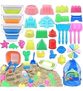 Collapsible Beach Toys for Kids, 38Pcs Sand Toys, 3 Foldable Buckets and Shovels Set with Mesh Ba...