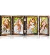 DUENPY 4 Folding 4x6 Picture Frame Horizontal Engineered Wood Accordion Photo Frame with Plexigla...