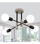 MEIXISUE Farmhouse Ceiling Light Fixtures,Oak+Black,4-Lights Rustic Vintage Metal Sputnik Chandel...