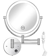 Gospire 8.5 Inch LED Wall Mounted Makeup Mirror Round Double Sided 1X/10X Magnifying Vanity Mirro...