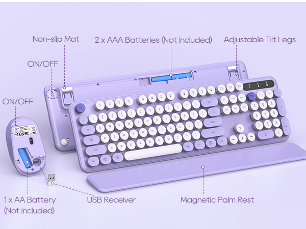 Colorful typewriter keyboard with wrist rest