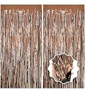 JEBUTU Brown Backdrop Tinsel Foil Curtain Party Decorations 2 Pack 3.3x8.2 ft for Birthday Party ...