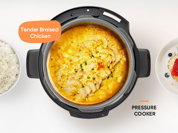 COSORI Pressure Cooker will cook a perfect result, and make meat like beef, chicken super tender.