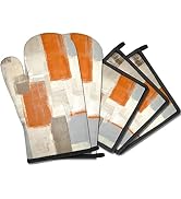 MCALK 5 Pcs Orange Oven Mitts and Pot Holders Sets, Beige Oven Gloves and Hot Pads for Kitchen Co...