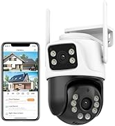 6MP Security Camera Outdoor, 360°PTZ Surveillance System, Dual Lens Security Camera 2.4Ghz 24/7 R...