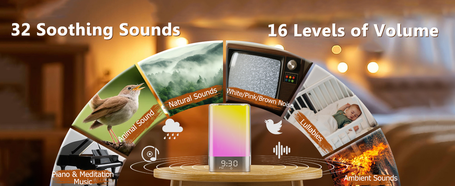 The Sound Machine White Noise Machine with 32 Soothing Sounds &amp;amp; 16 levels of wolume