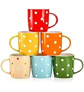 Elsjoy 6 Pack Polka Dot Coffee Mugs, 12 Oz Ceramic Coffee Mugs Colorful Porcelain Mug Set for Cof...