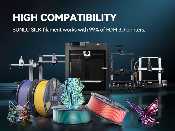 sunlu 3d printer filament quadruple silk filament color changing multicolored multi color sunlu silk
