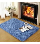 qulint Blue Rug for Bedroom, 2x3 Area Rugs for Boys Room Soft Fluffy Shag Small Carpet for Nurser...