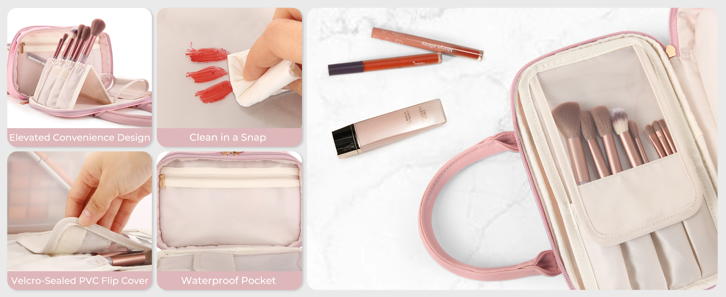 Travel Makeup Bag for Women Fashion Large Capacity Pouch Open Flat Cosmetic Portable Organizer