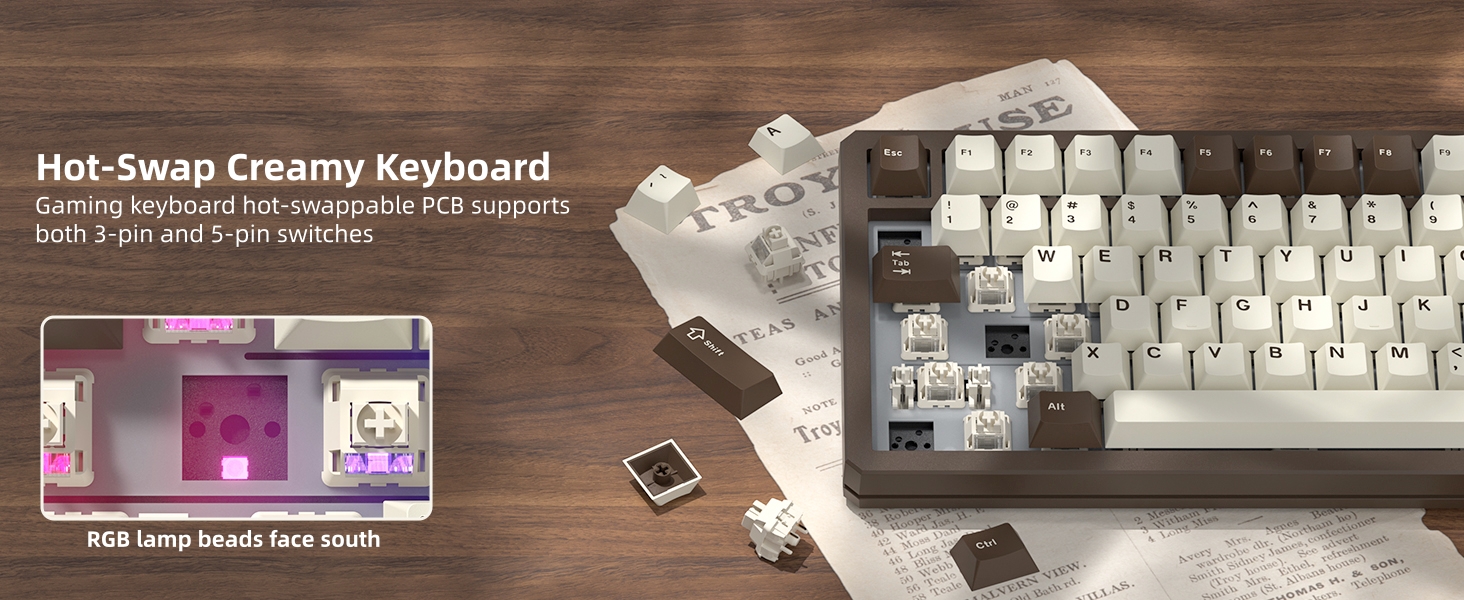 75% Mechanical Keyboard with Screen and Knob, Retro Creamy Wireless Gaming Keyboard Custom