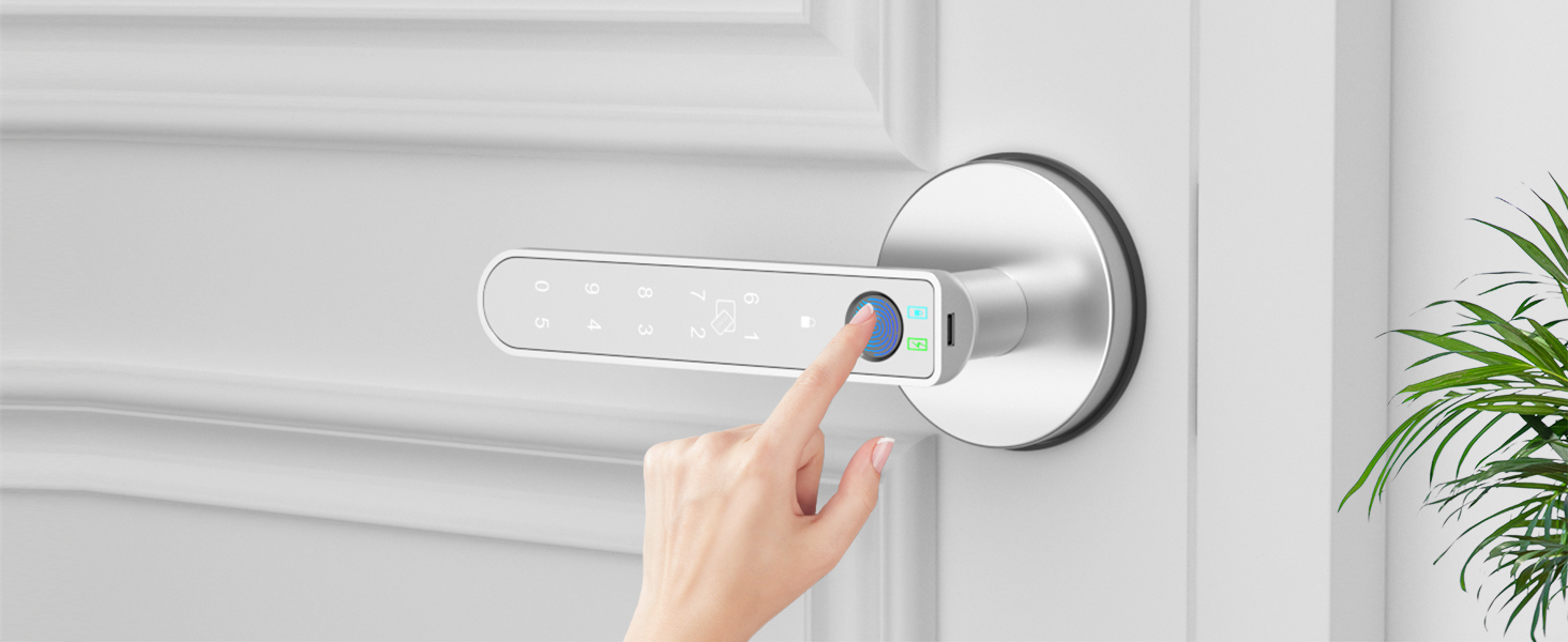 Interior keypad door knob Fingerprint Unlock Silver
