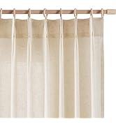 jinchan Pinch Pleated Linen Blend Curtains for Living Room, 84 Inches Long Beige Curtains, Natura...