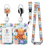 Highland Cow ID Badge Holder with Lanyard, Lanyards for ID Badges, Badge Reels Retractable, ID Ca...