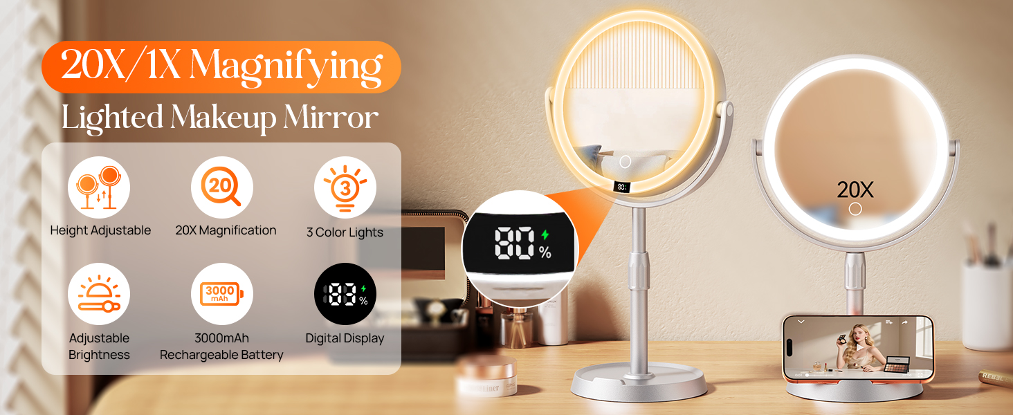20X/1X Magnifying Lighted Makeup Mirror