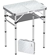 Anbte Folding Camping Table with Storage Net, Aluminum 2ft Small Folding Table Adjustable Height ...