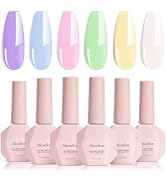 MelodySusie Macaron Pastel Gel Nail Polish Set - 6 Colors Pink Yellow Blue Green Purple White Soa...