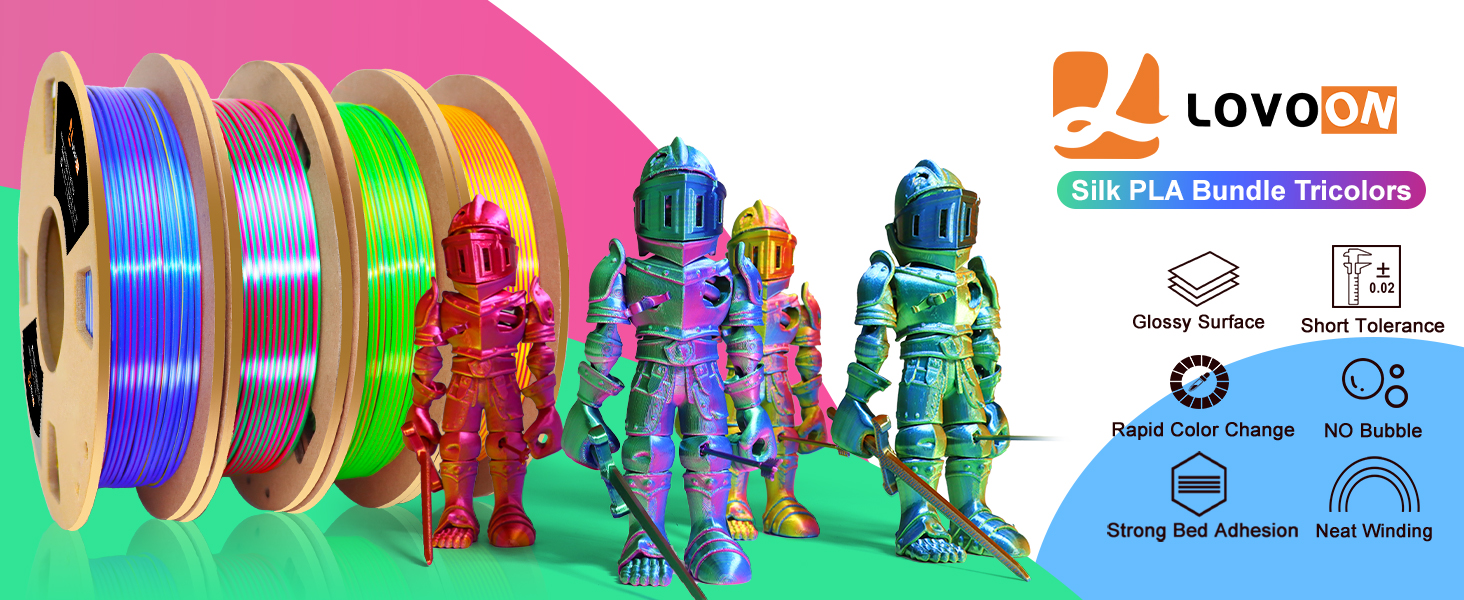 Silk tricolor 3d pla filament bundle,1.75mm pla bundle 3d,multicolor filament bundle