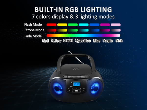 cd player boombox portable for home fm radio black