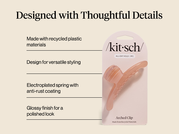 Kitsch Arched Hair Clips For Women Recycled Plastic Claw Clips Secure Hold. Comfortable All-Day
