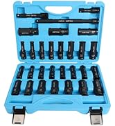 INGJER 1/2" 29PCS Drive Impact Socket Set, SAE (3/8 to 1 inch) and Metric (10-24mm) Sizes with Ex...