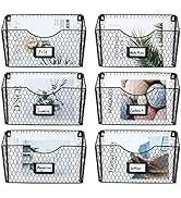 PAG 6 Pockets Hanging File Holder Wall Mount Mail Organizer Metal Chicken Wire Magazine Rack with...