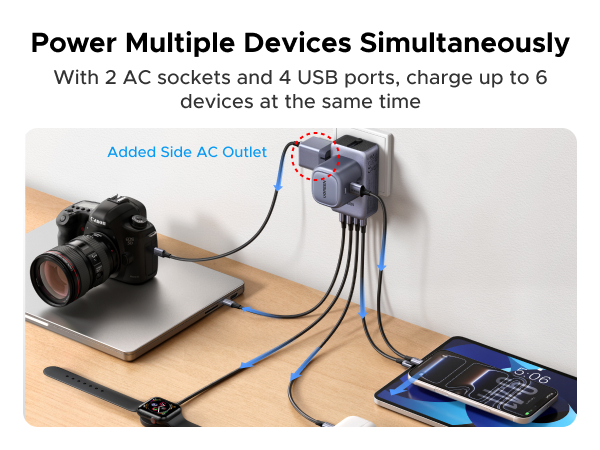 Power Multiple Devices Simultaneously, With 2 AC Sockets and 4 USB Ports