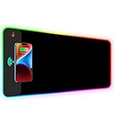 Lauspuck RGB Gaming Mouse Pad with Wireless Charging, Large LED Mouse Pad with 10 Light Modes, Ex...