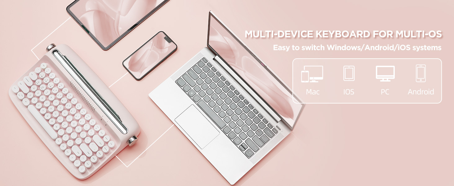 YUNZII ACTTO B303 Wireless Typewriter Keyboard, Retro Bluetooth Aesthetic Keyboard